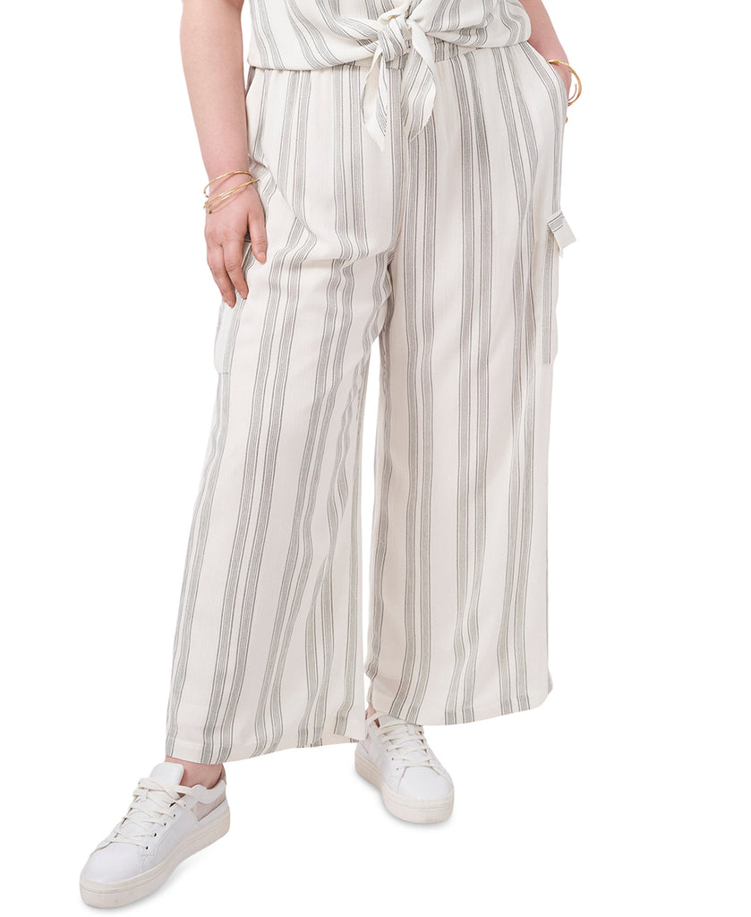 1.STATE Women Plus Printed Pull On Cargo Pants Soft Ecru