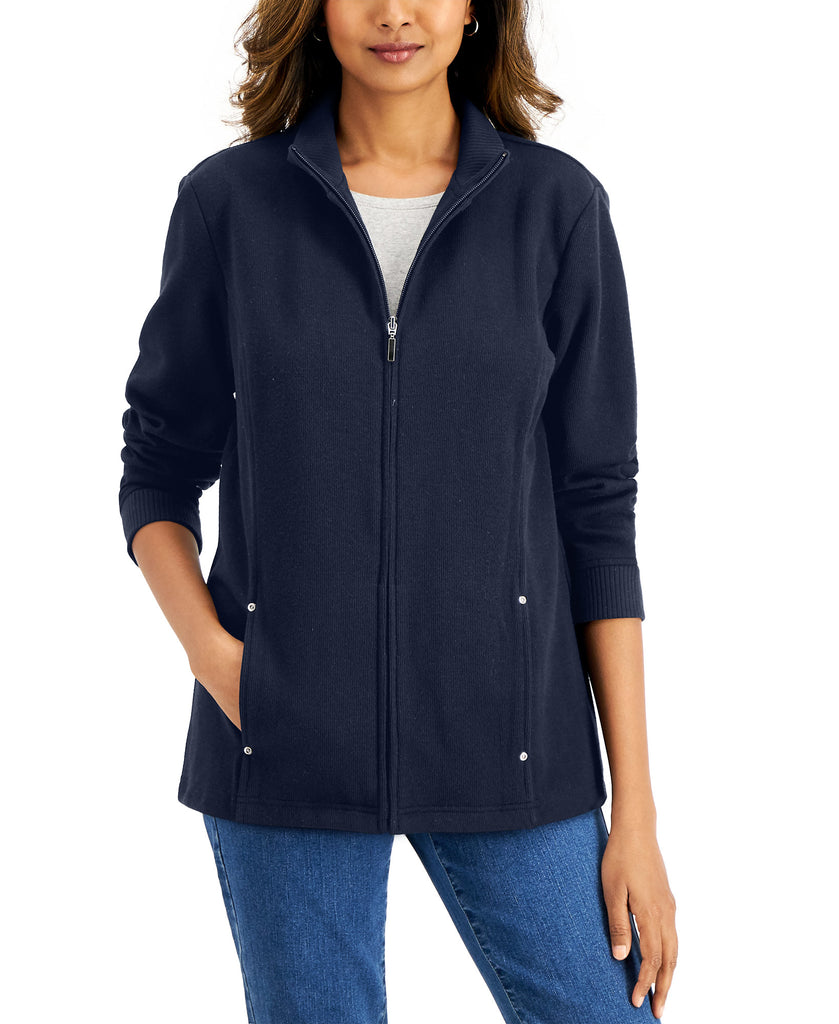 Karen Scott Women Mock Neck Jacket Intrepid Blue