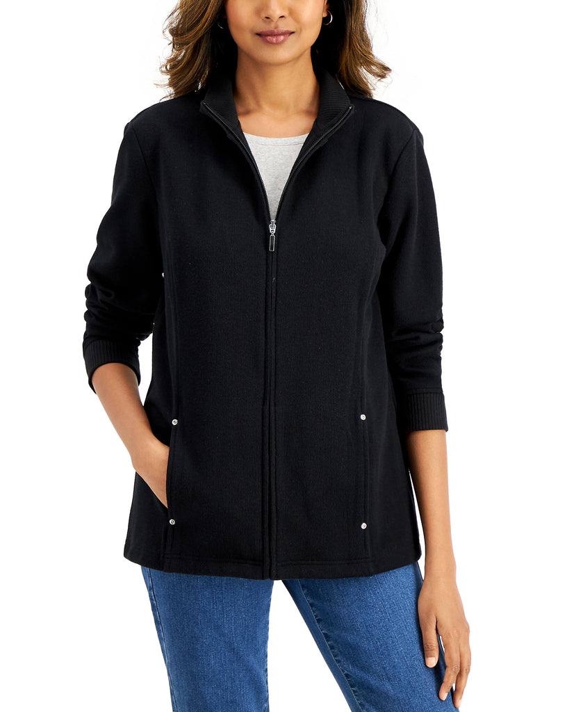 Karen Scott Women Mock Neck Jacket Deep Black