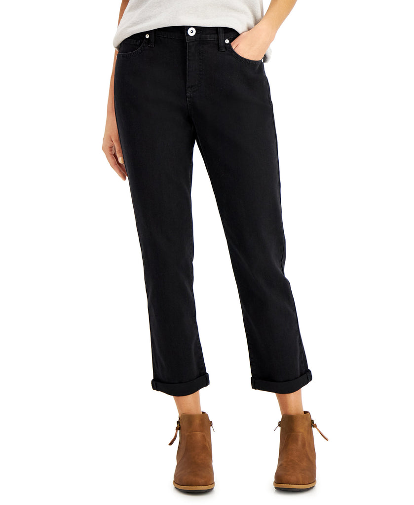 Style & Co Women Girlfriend Jeans Washed Black