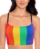 Salt + Cove Women Rainbow Cropped Bikini Top Black Multi