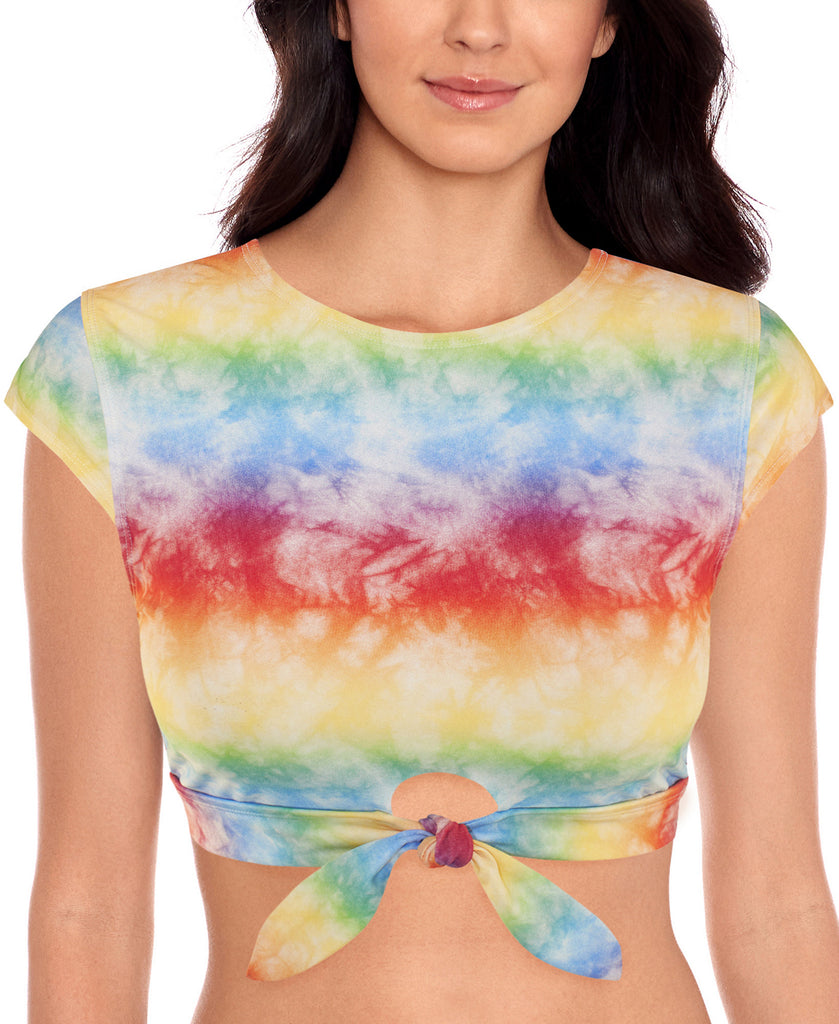 Salt + Cove Women Rainbow Tie Dyed Crop Bikini Top Multi