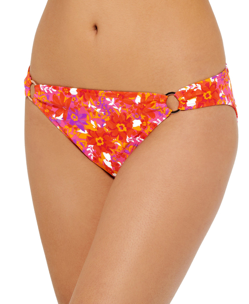 Hula Honey Women Bold Bouquet Printed Ring Bikini Bottoms Orange Pink Multi