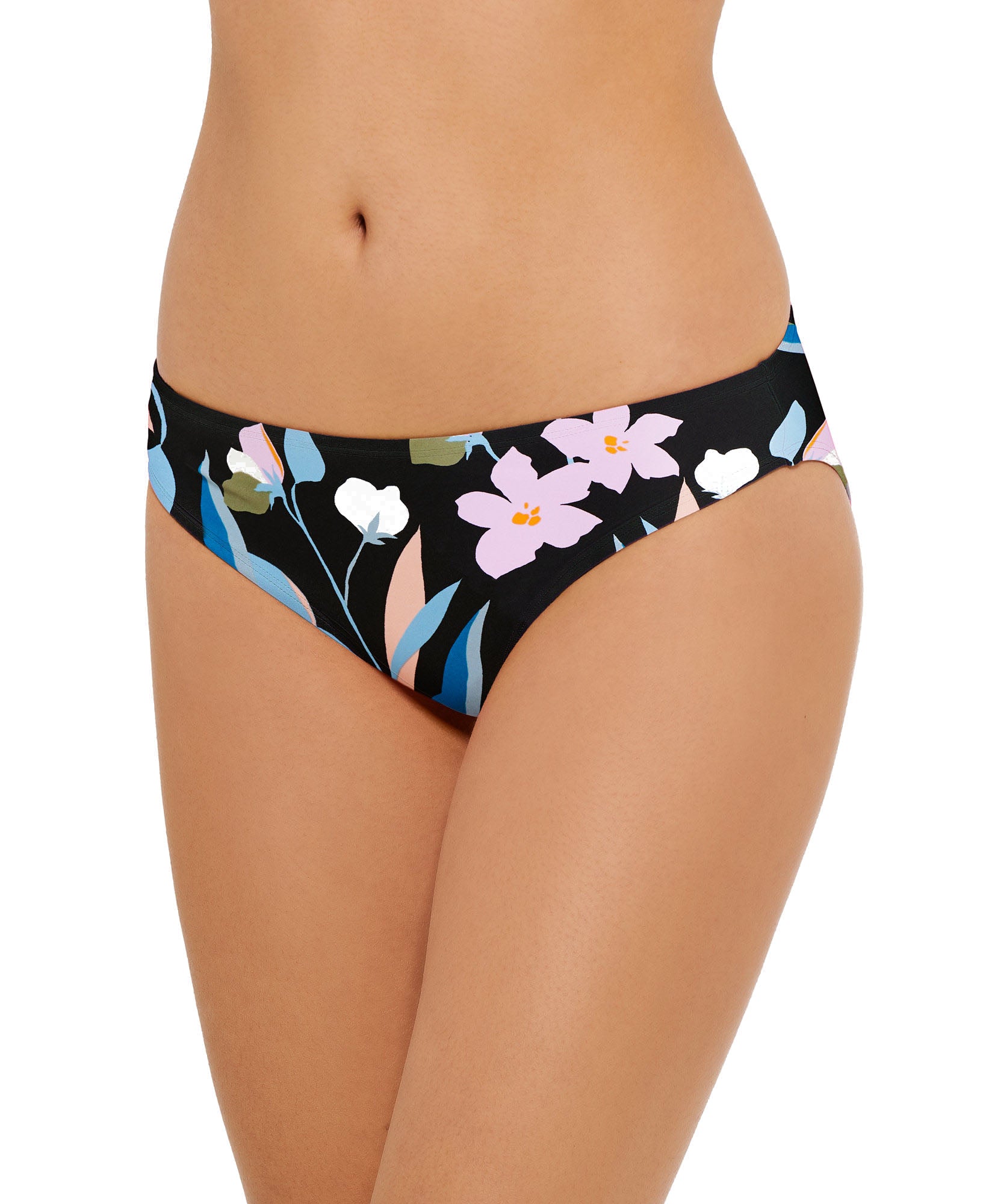 Hula Honey Women Flourishing Floral Hipster Bikini Bottoms Black Multi