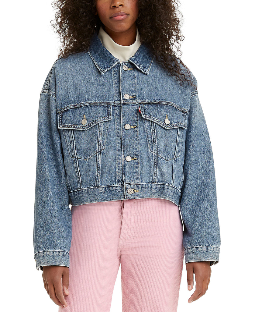 Levis Women Cropped Denim Trucker Jacket Blue Trucker