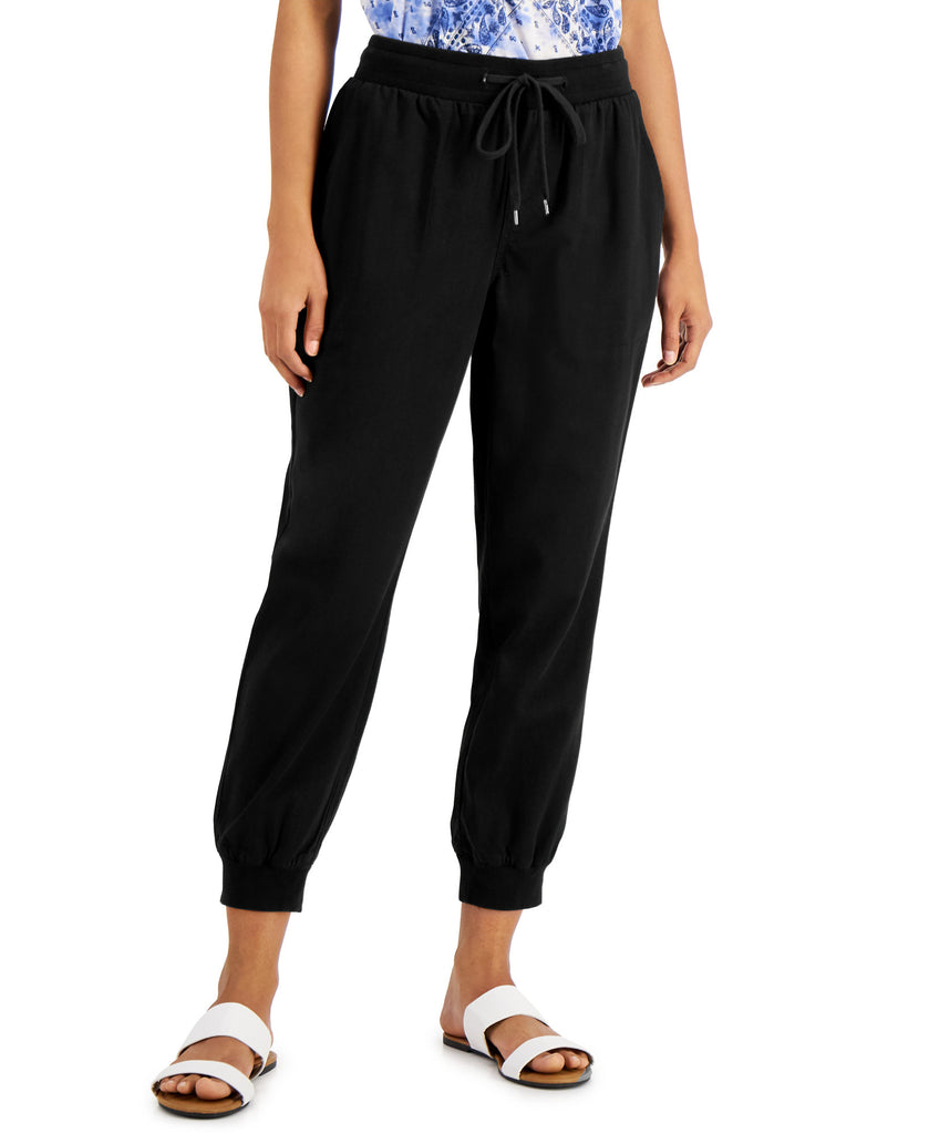 Style & Co Women Petite Crepe Jogger Pants Deep Black