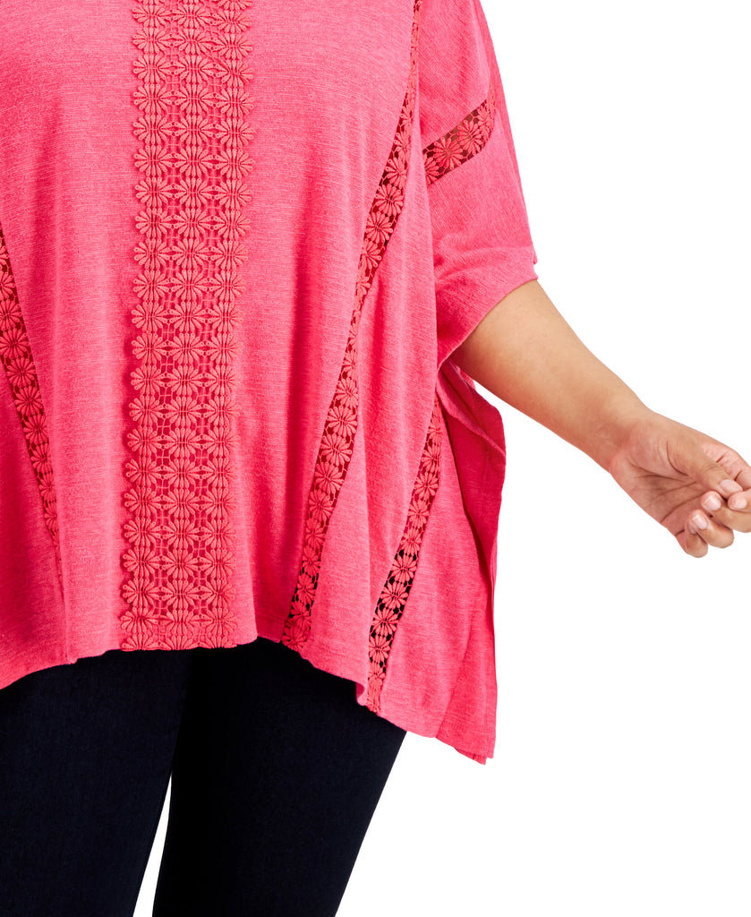 JM Collection Women Plus Crochet Trim Poncho Top