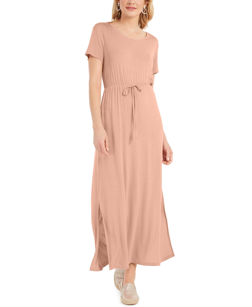 Style & Co Women Tie Waist Maxi Dress Peach Sherbet