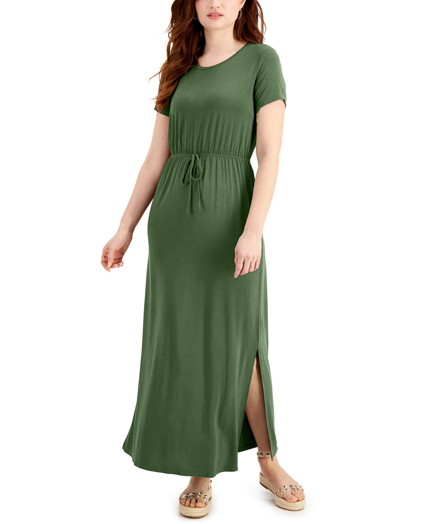 Style & Co Women Tie Waist Maxi Dress Vine Green