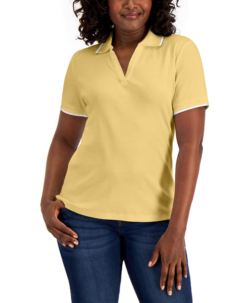 Karen Scott Women Petite Cotton Polo Top Citron Aura