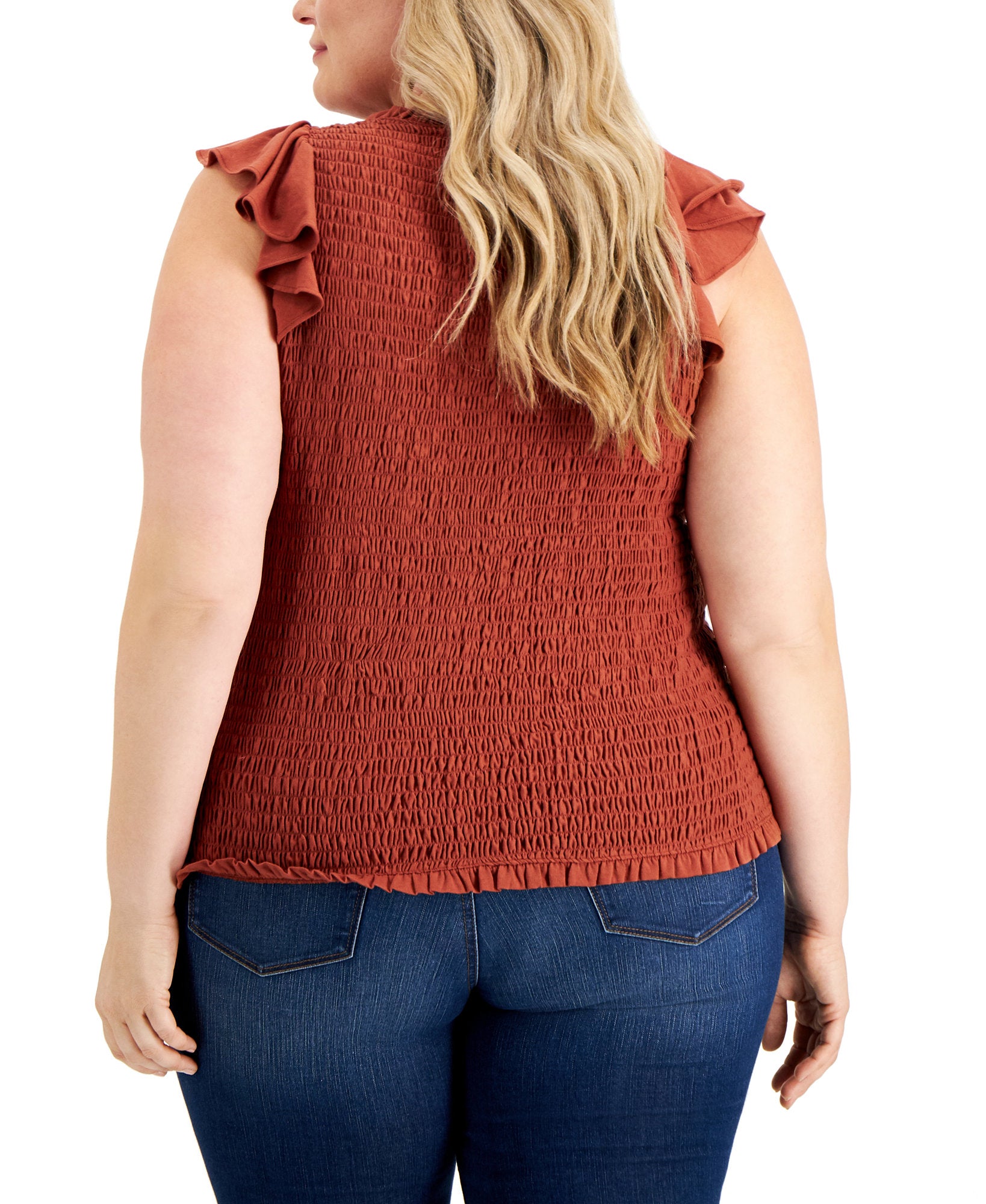 INC International Concepts Women Plus Ruffled Smocked Top