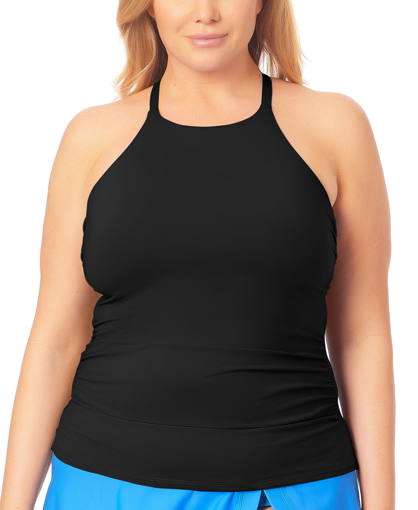 Anne Cole Women Plus High Neck Tankini Top Black