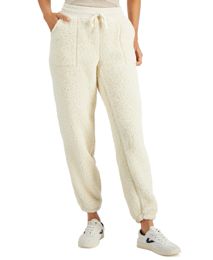 Style & Co Women Faux Sherpa Utility Sweatpants Eggnog