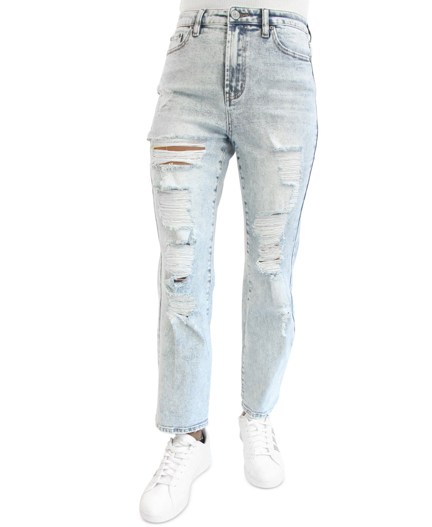 Almost Famous Women Ripped Dad Jeans Light Wash