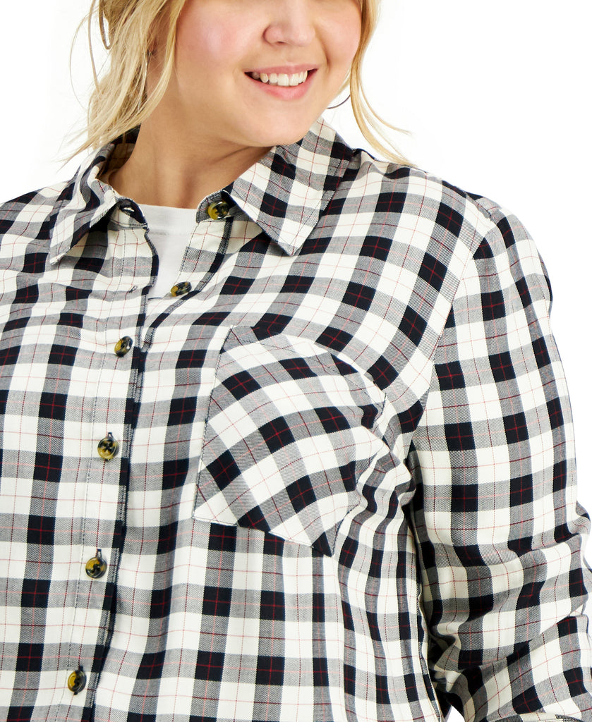 Love, Fire Women Plus Plaid Button Down Top