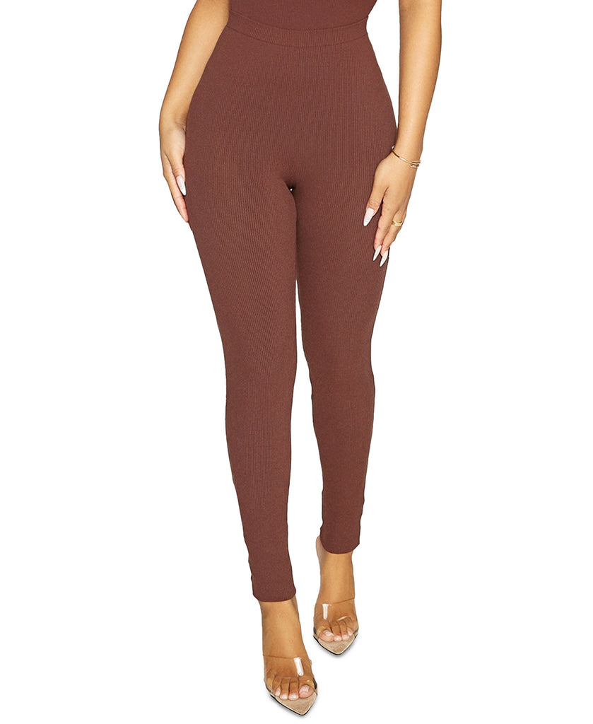 Naked Wardrobe Women The NW Solid Ribbed Leggings Chocolate