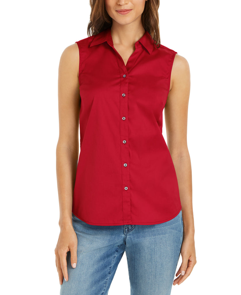 Charter Club Women Button Front Top Red Barn