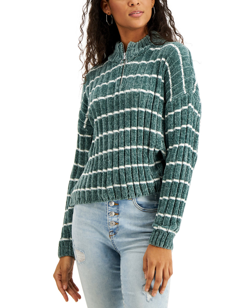 Hippie Rose Women Ribbed Chenille Sweater Stormy Sage Stripe