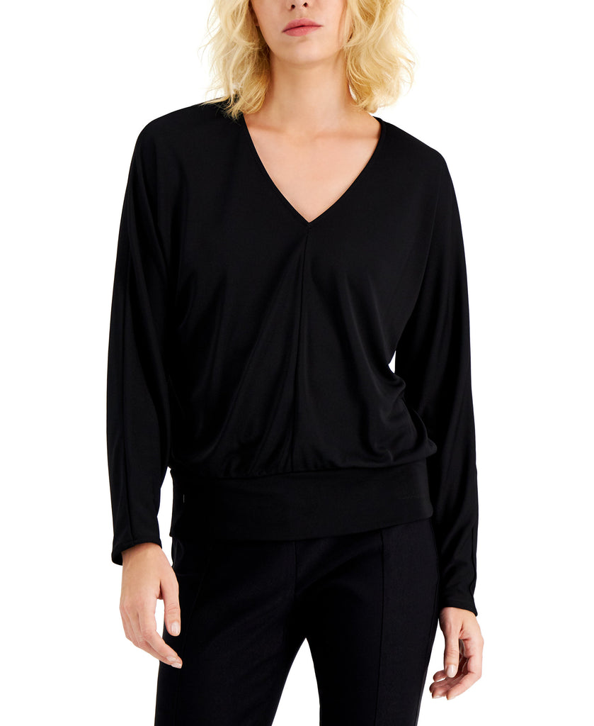 Alfani Women V Neck Top Deep Black