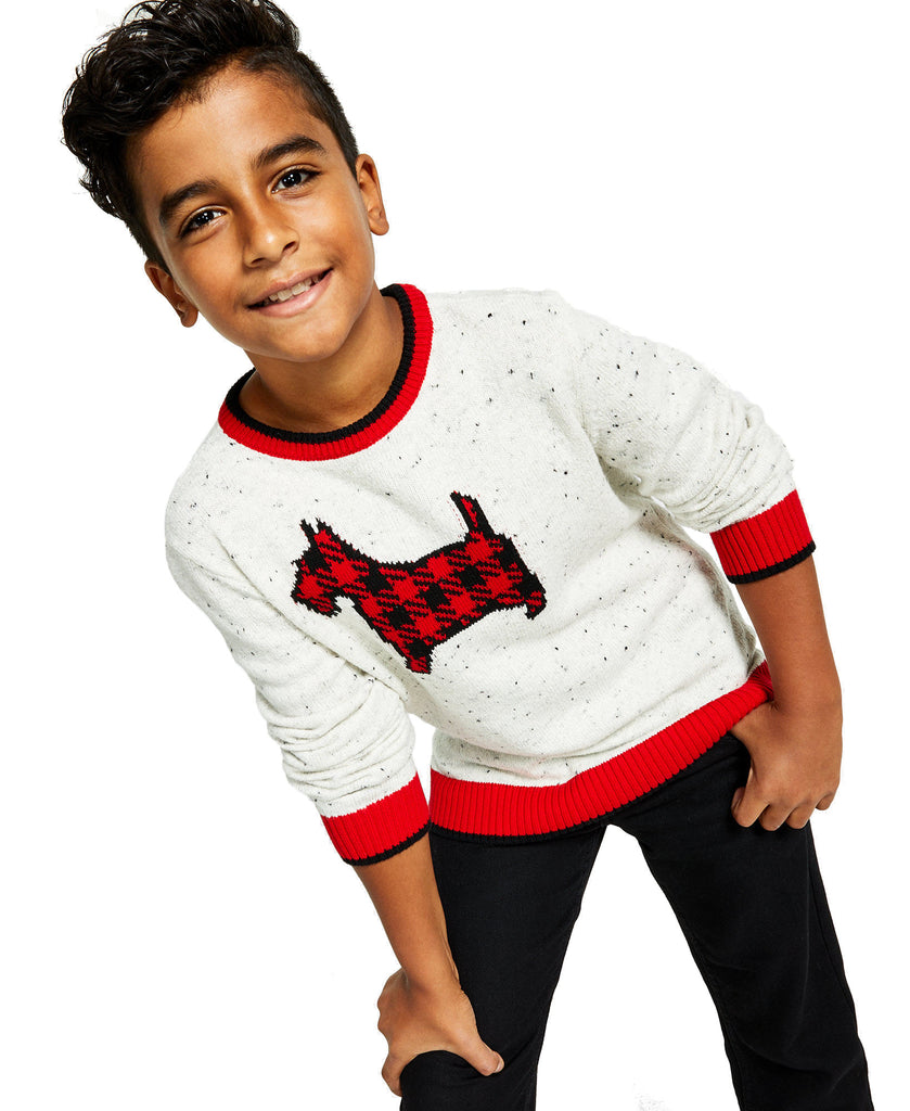 Charter Club Boys Plaid Dog Print Family Sweater Ravishing Red Combo