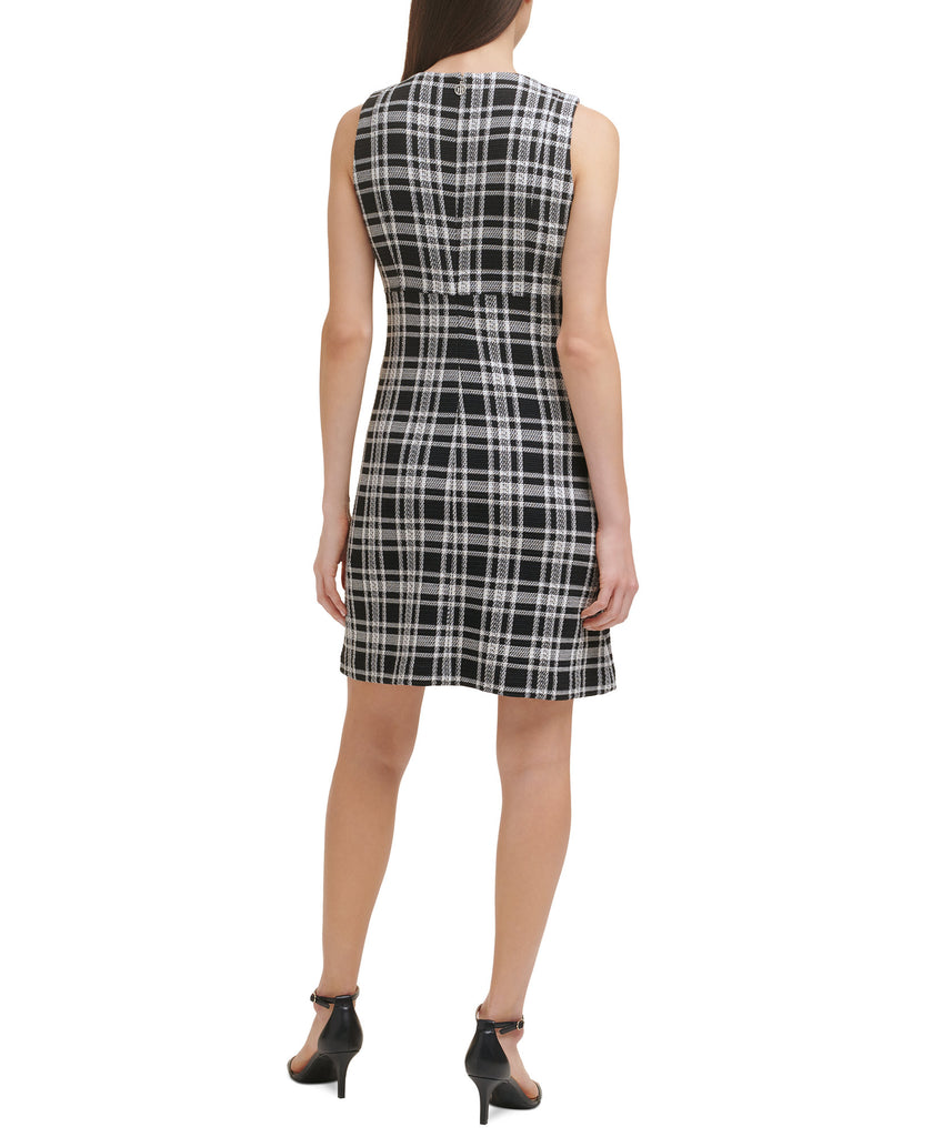 Tommy Hilfiger Womens Petite Textured Knit Plaid A Line Dress