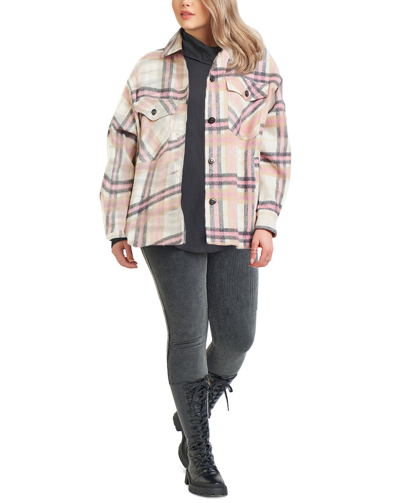 Black Tape Women Plus Plaid Overcoat White Pink Plaid