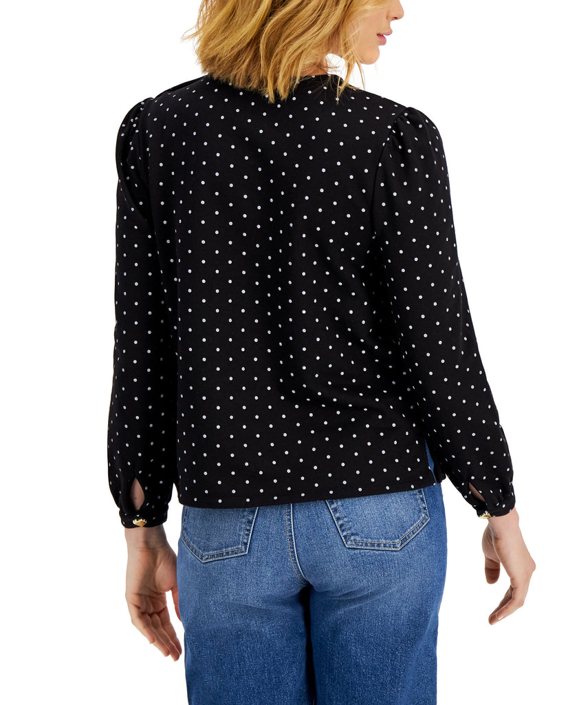 Charter Club Women Long Sleeve Illustrative Dot Top With Heart Buttons