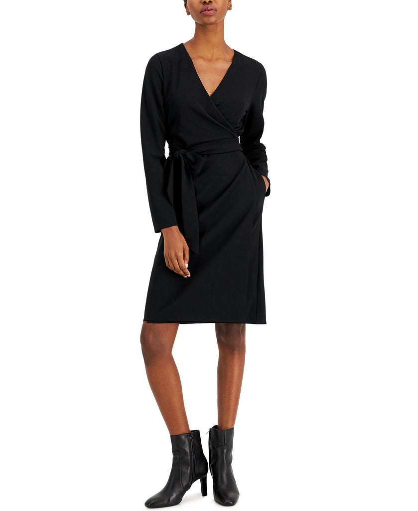 Alfani Women Petite Belted Wrap Dress Deep Black