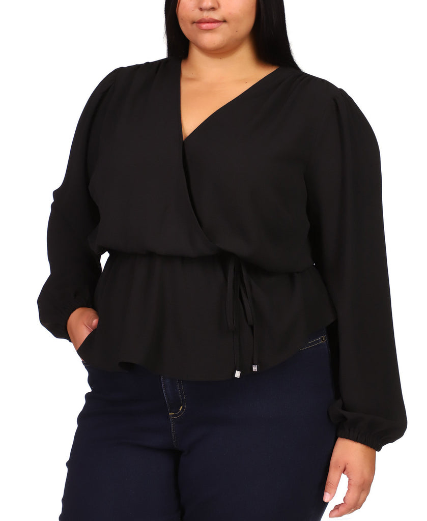 MICHAEL Michael Kors Women Plus Plus Size Wrap Top Black