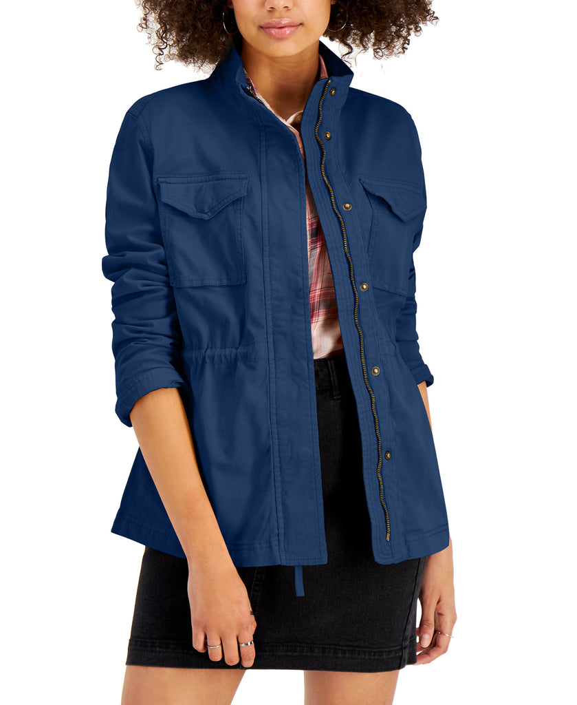 Style & Co Women Twill Jacket Navy Peony