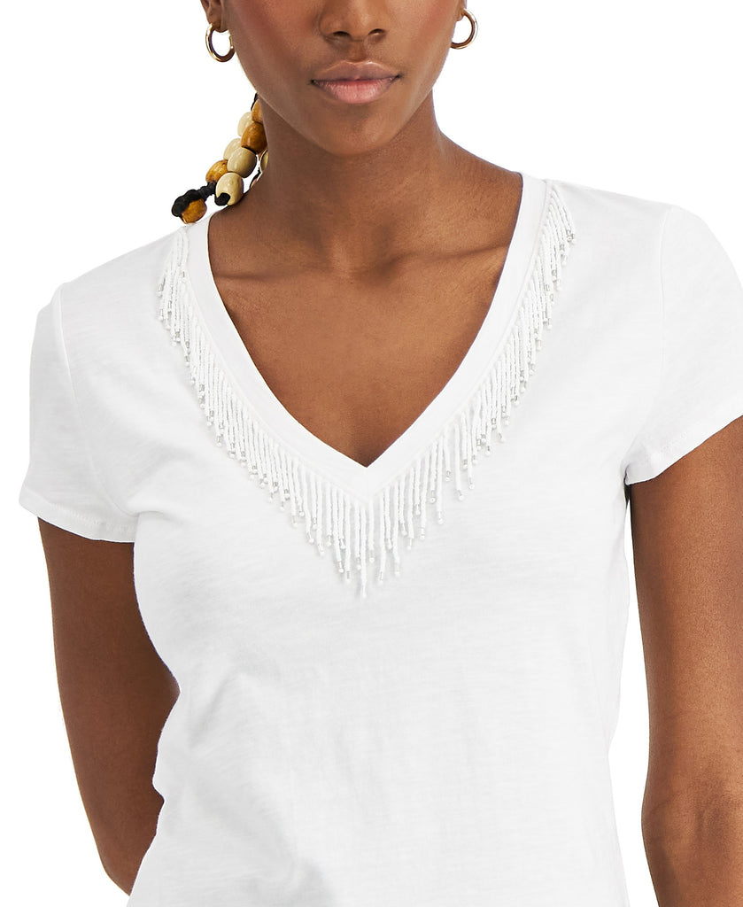 INC International Concepts Women Plus Beaded V Neck Top