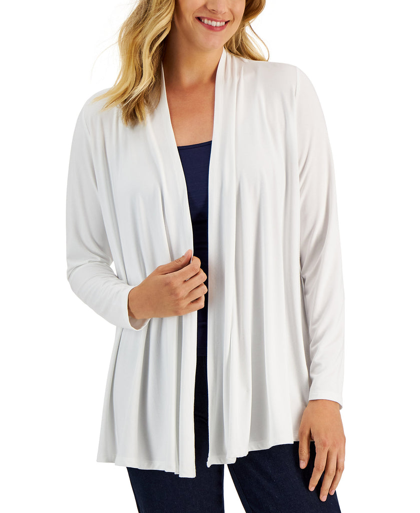 Karen Scott Womens Plus Petite Open Front Knit Cardigan Bright White