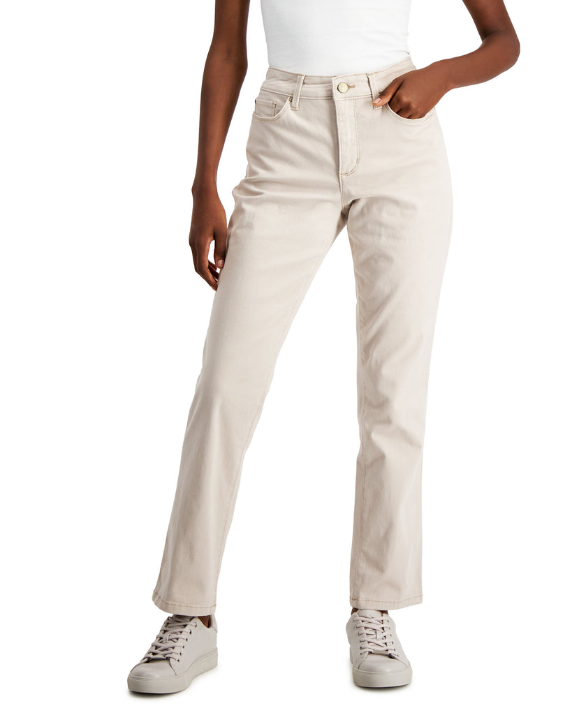 Charter Club Women Petite Lexington Straight Leg Jeans Creme Stone