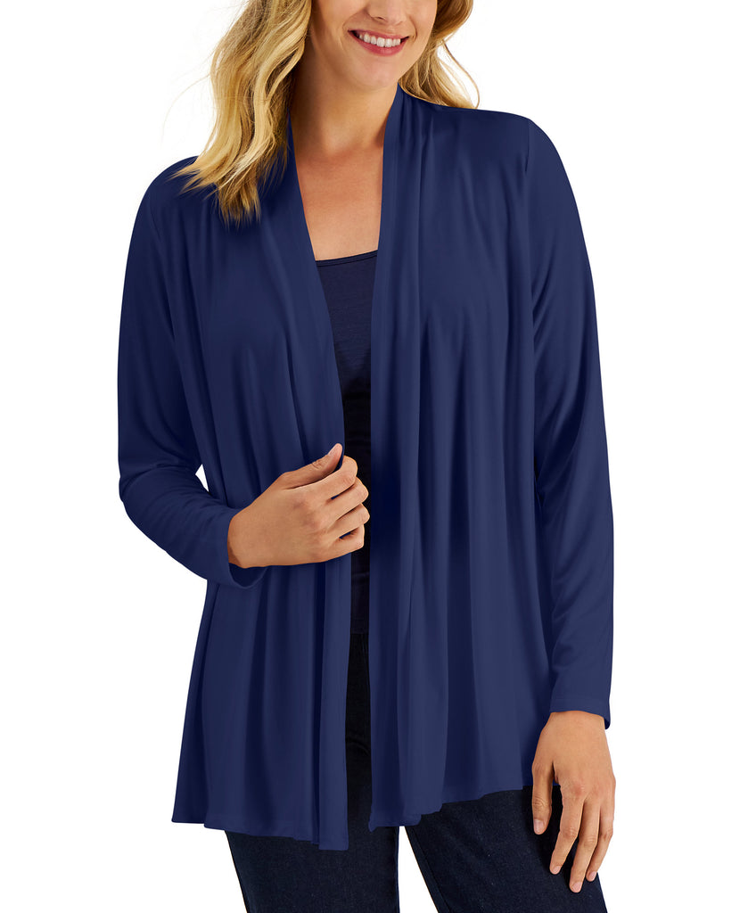 Karen Scott Womens Plus Petite Open Front Knit Cardigan Intrepid Blue