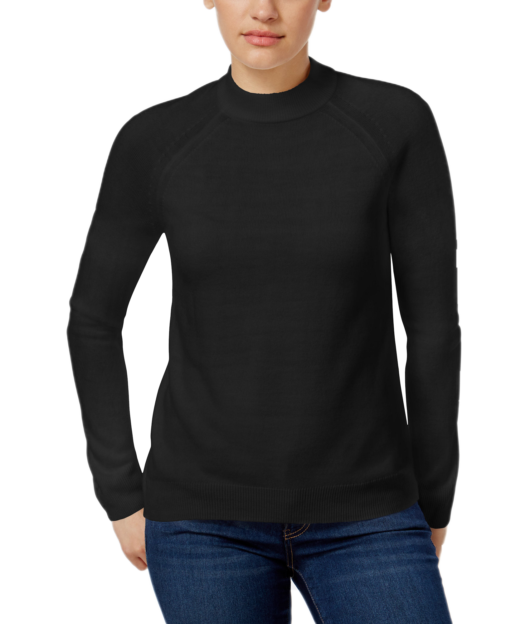 Karen Scott Women Petite Luxsoft Mock Neck Sweater Luxsoft Black