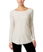 Charter Club Women Metallic Jacquard Sweater Vintage Cream Combo