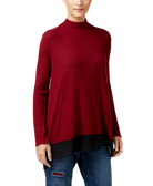Style & Co Women Mock Neck Chiffon Hem Top New Red Amore