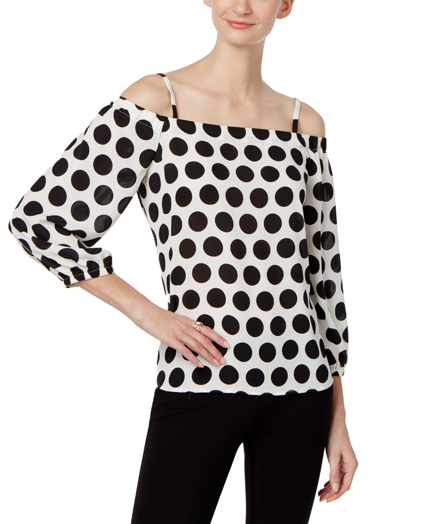 INC International Concepts Women Petite Printed Cold Shoulder Top Bold Dot