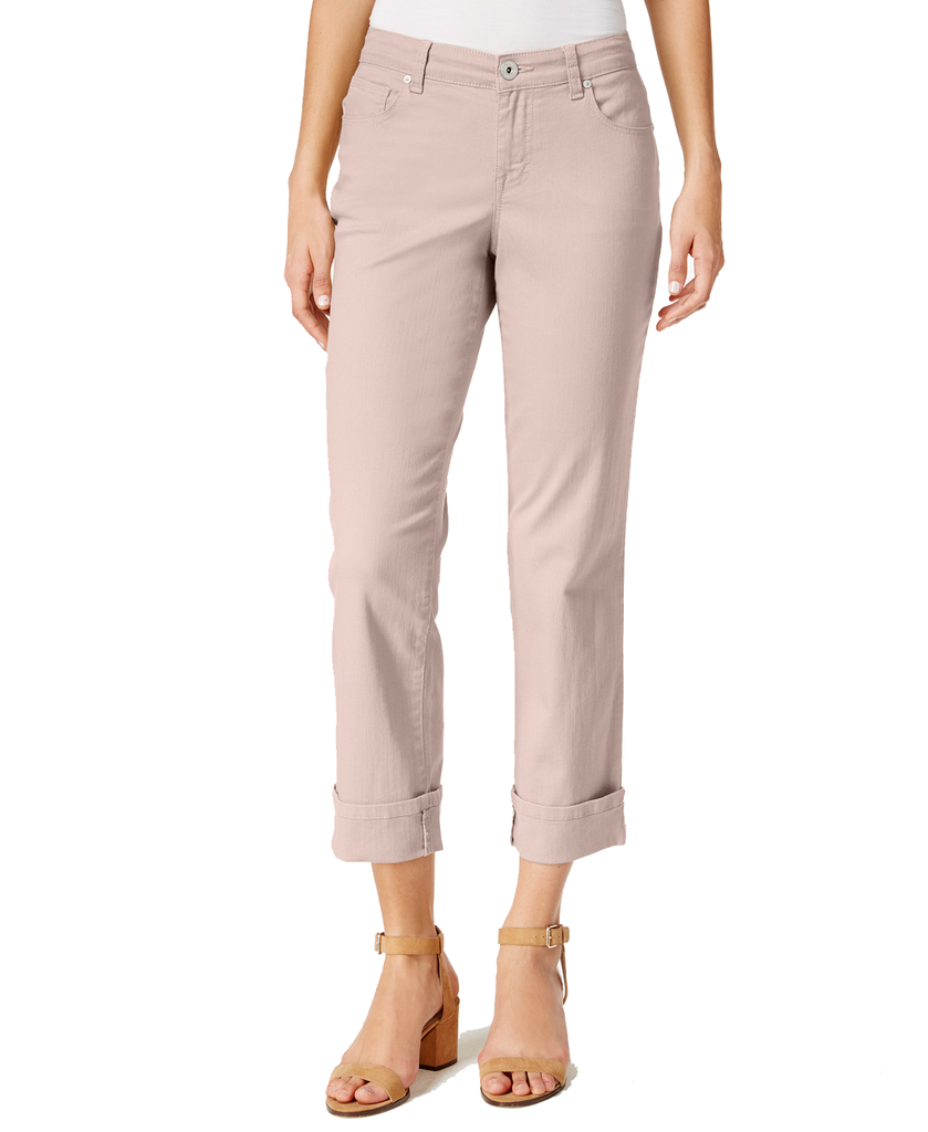 Style & Co Women Curvy Cuffed Capri Jeans Peach Beige