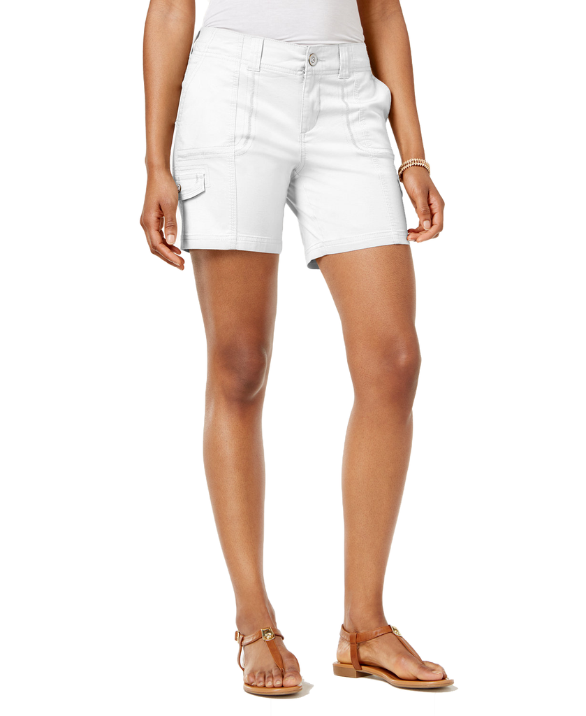 Style & Co Women Petite Zig Zag Cargo Shorts Bright White