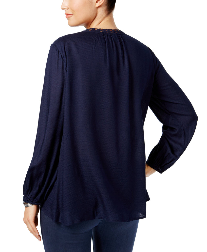 Style & Co Womens Petite Crochet Trim Bell Sleeve Top