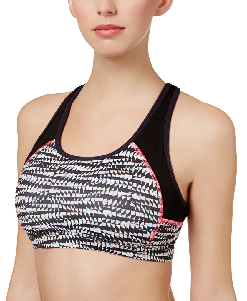 Ideology Women Strappy Back Medium Impact Sports Bra Geo Opti Noir