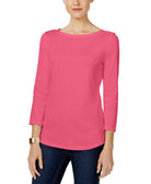 Charter Club Women Pima Cotton Boat Neck Button Shoulder Top Tuscan Coral
