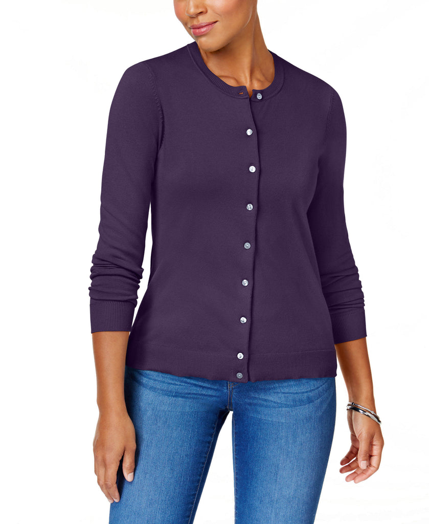 Karen Scott Women Crew Neck Cardigan Purple Dynasty