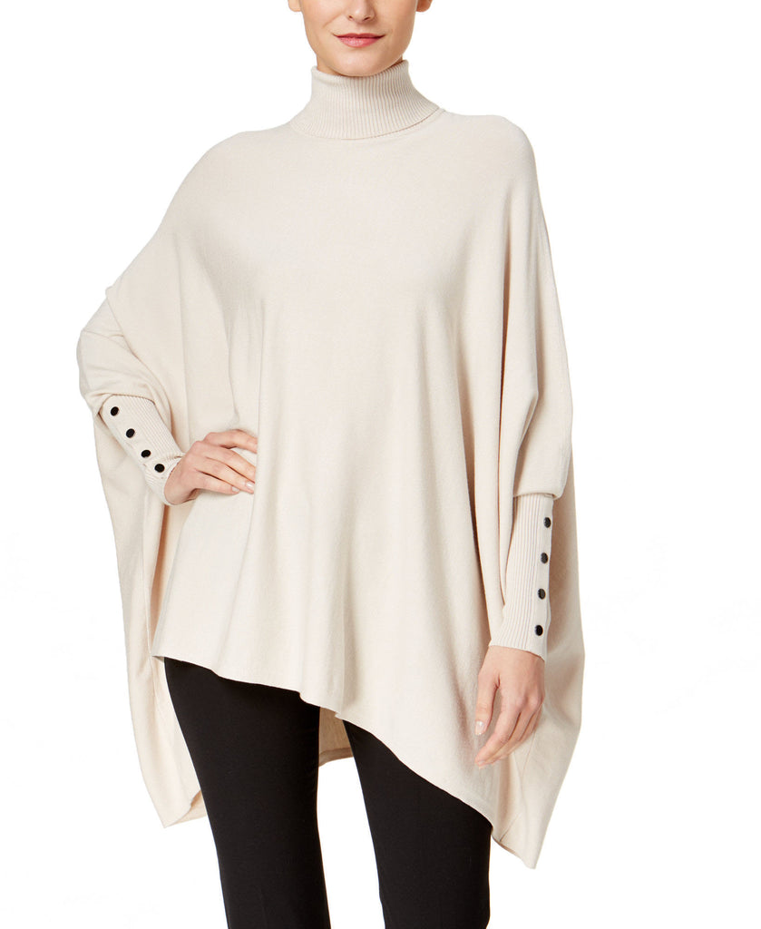 Alfani Women Turtleneck Poncho Sweater Polished Beige