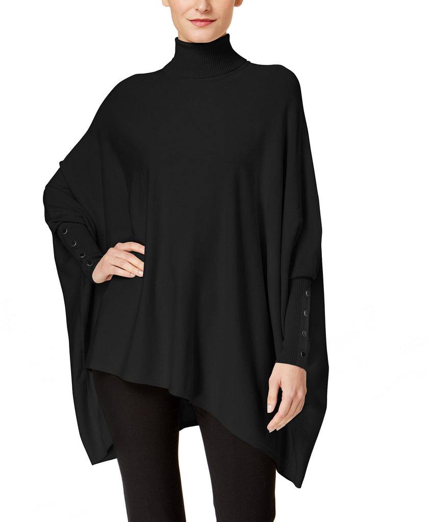 Alfani Women Turtleneck Poncho Sweater Deep Black