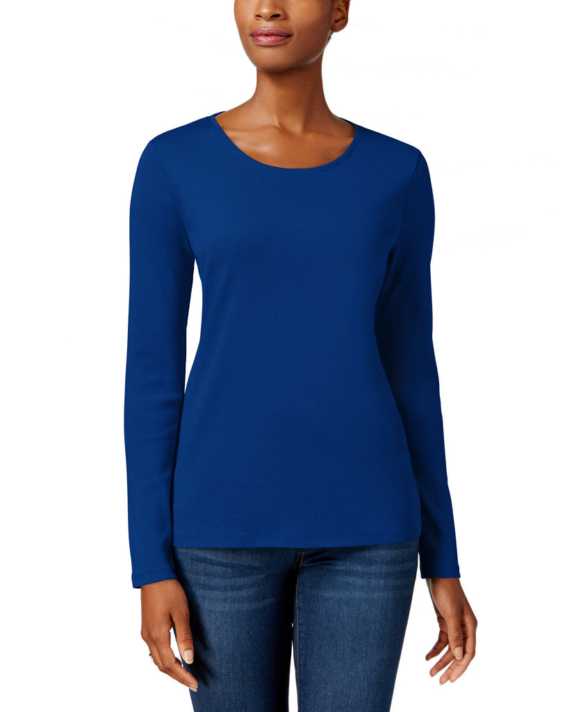 Charter Club Women Pima Cotton Long Sleeve Top Modern Blue