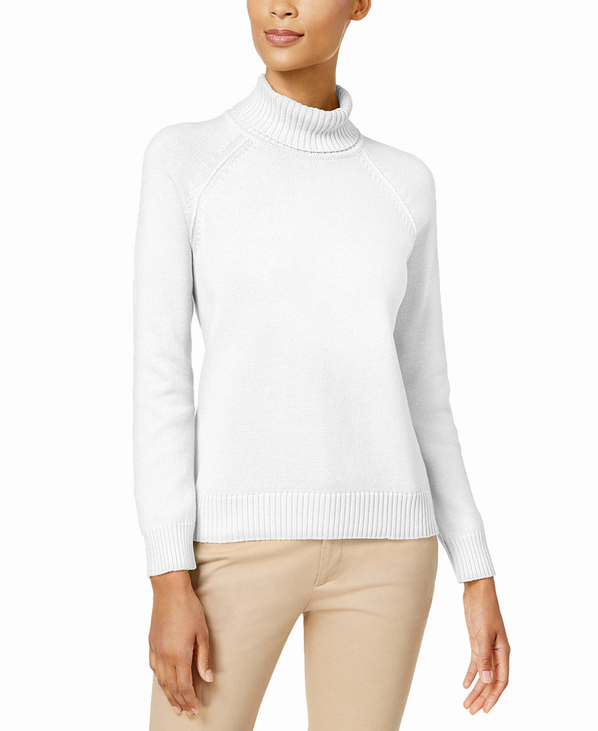 Karen Scott Women Cotton Turtleneck Sweater Winter White