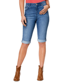 Style & Co Women Curvy Denim Bermuda Shorts Aqua