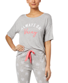 Jenni by Jennifer Moore Women Graphic Print Pajama Top Sleep Grey Heather